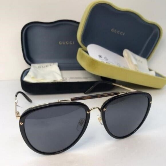 New Original Gucci GG0672S Unisex Aviator Sunglasses, Black/Grey - Picture 6 of 11
